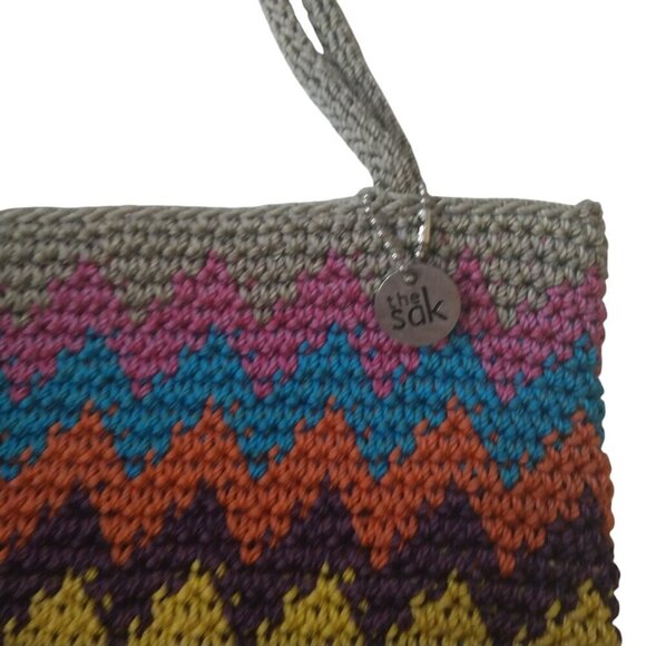 The SAK Multicolor Zig Zag Striped Zippered Crochet Double Strap Purse Boho - Picture 3 of 5